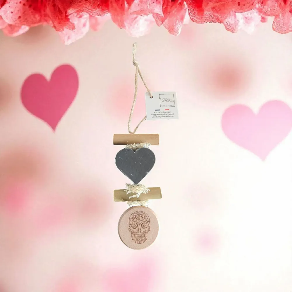 Savons - Tresse 1 Savon Cœur Fleur de Gingembre avec Rond bois Gravé "Tête de Mort Mexicaine" - FABRIQUE LOMAELLE