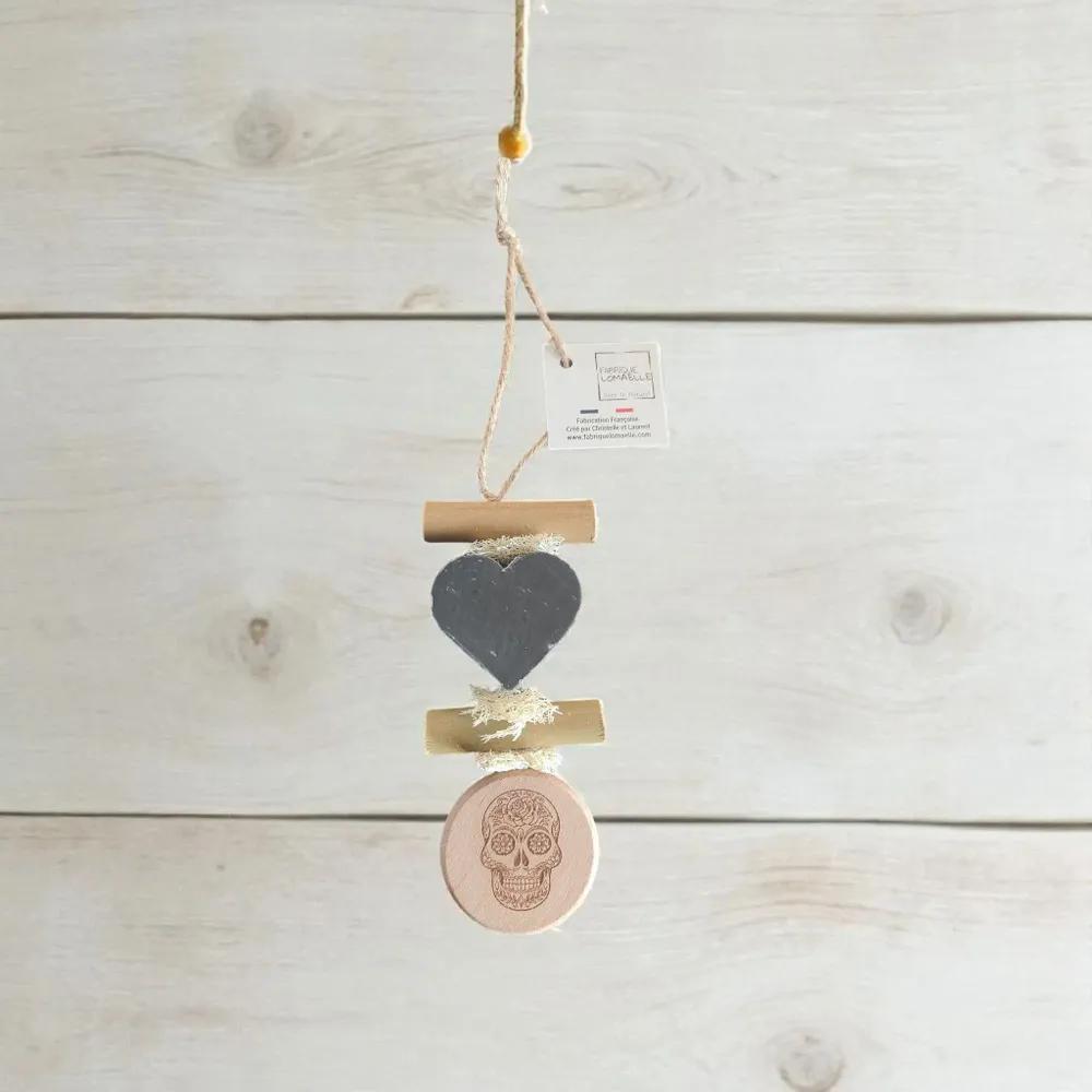 Savons - Tresse 1 Savon Cœur Fleur de Gingembre avec Rond bois Gravé "Tête de Mort Mexicaine" - FABRIQUE LOMAELLE