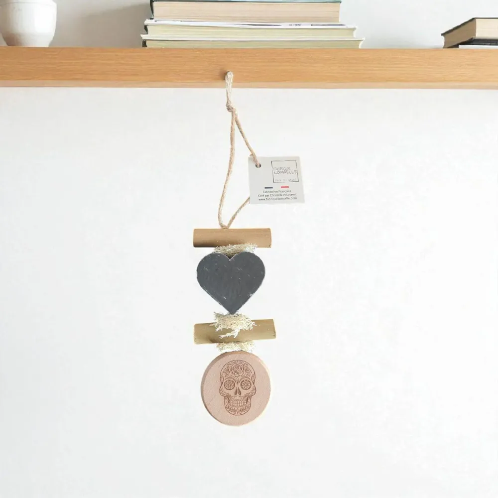 Savons - Tresse 1 Savon Cœur Fleur de Gingembre avec Rond bois Gravé "Tête de Mort Mexicaine" - FABRIQUE LOMAELLE