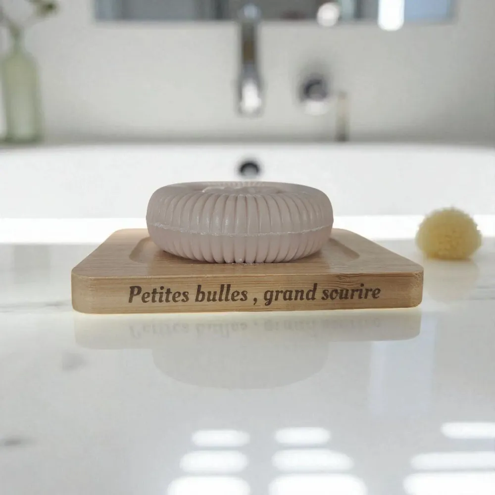 Soaps - Personalized Bamboo Soap Dish "Little Bubbles...Big Smile." - FABRIQUE LOMAELLE
