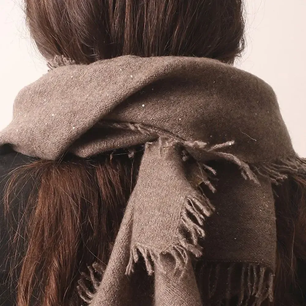 Scarves - Taupe - Pure Cashmere Diamond Yarn Hand Knitted Scarf - PASHMA