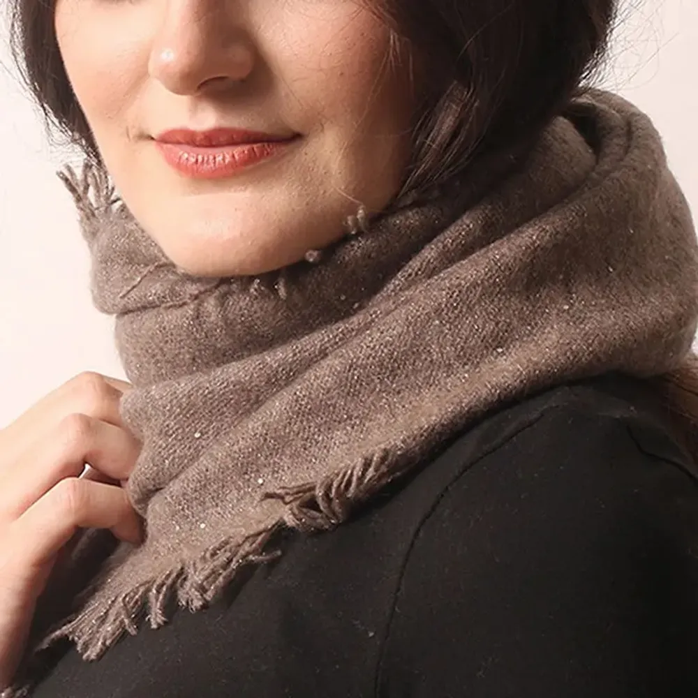 Scarves - Taupe - Pure Cashmere Diamond Yarn Hand Knitted Scarf - PASHMA