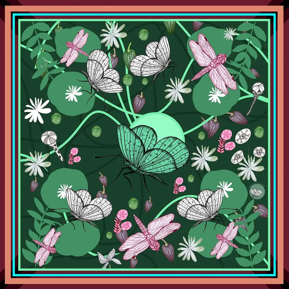 Scarves - scarf, Silk square 67, Pure silk, French creation and printing - KOUNTHEA RETH