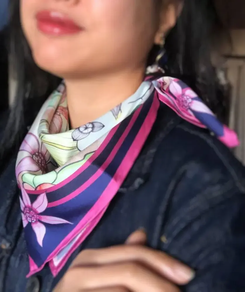 Scarves - satin scarf, French creation and printing - KOUNTHEA RETH