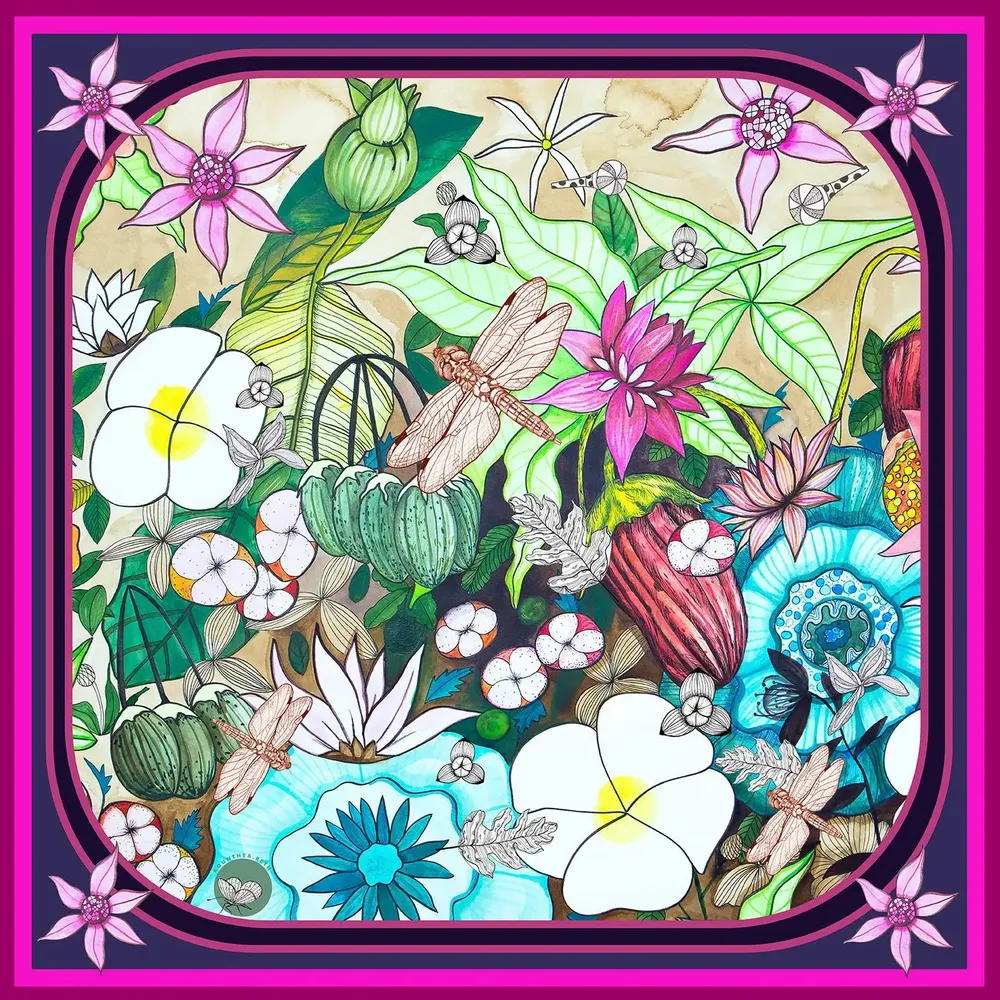 Scarves - satin scarf, French creation and printing - KOUNTHEA RETH