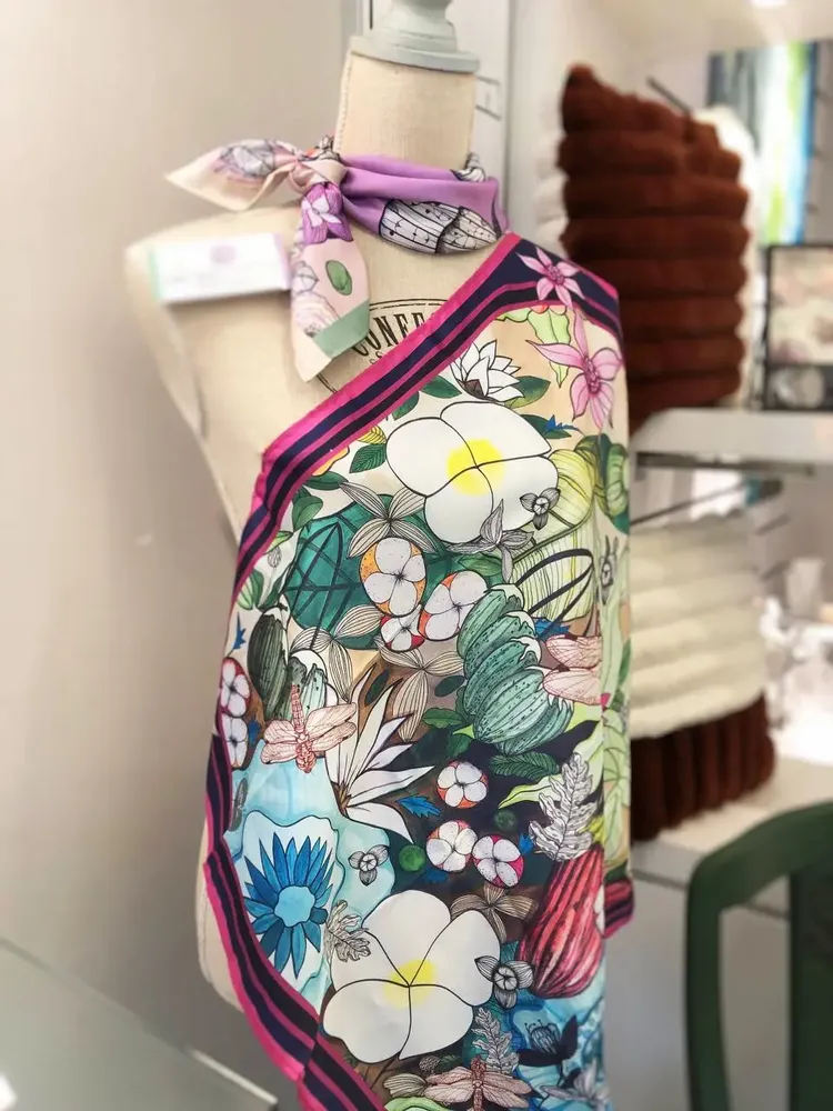 Scarves - satin scarf, French creation and printing - KOUNTHEA RETH