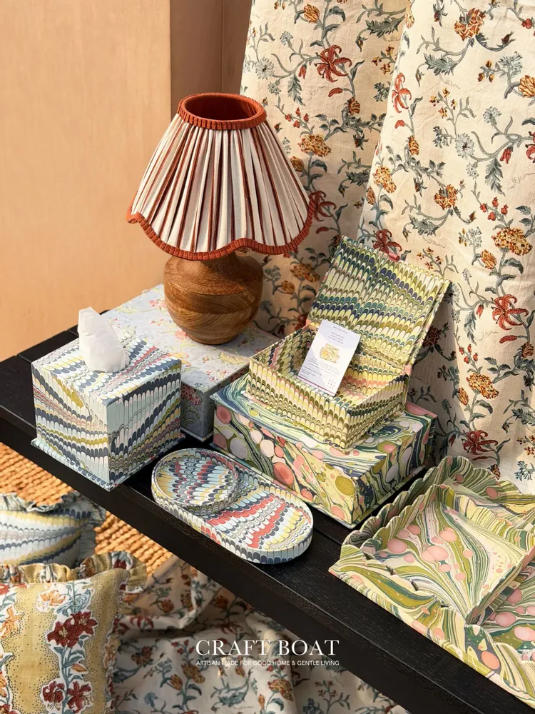 Decorative objects - MARBLED SMALL PLEATED LAMPSHADE - MOSS MOUNTAIN - CRAFT BOAT