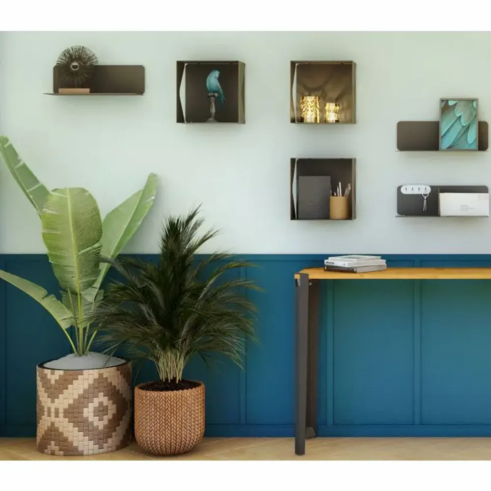 Shelves - CUBE WALL SHELF IN STEEL WITH AMETHYST BOTTOM - DECO-GEM