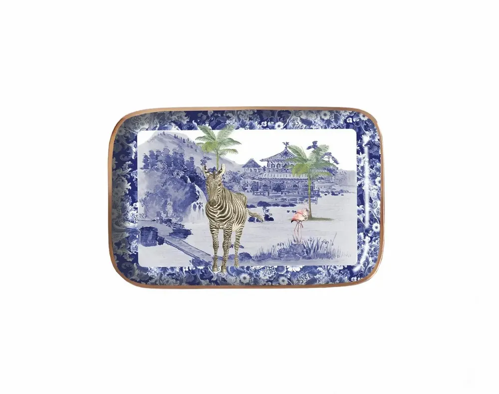 Trays - Zebra and pink flamingos enamelled tray - PARADISIO IMAGINARIUM