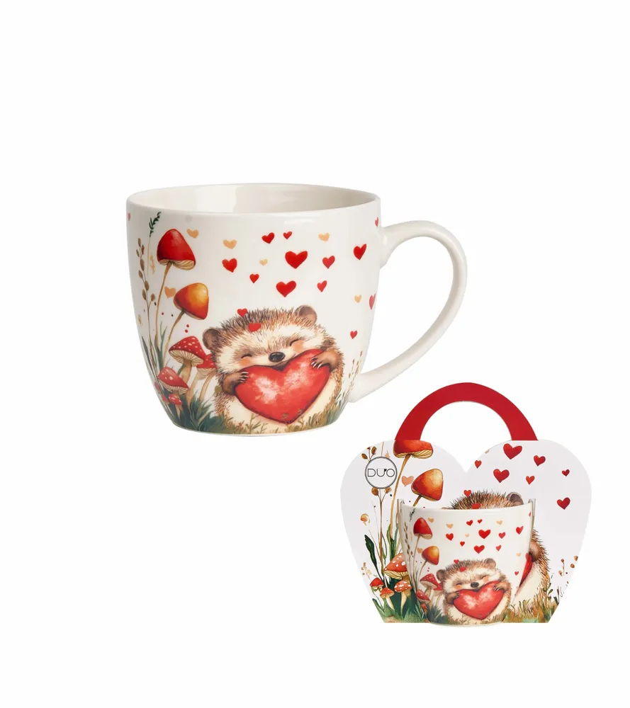 Tea and coffee accessories - mug with paper sleeve hedgehog & hearts - KARENA INTERNATIONAL