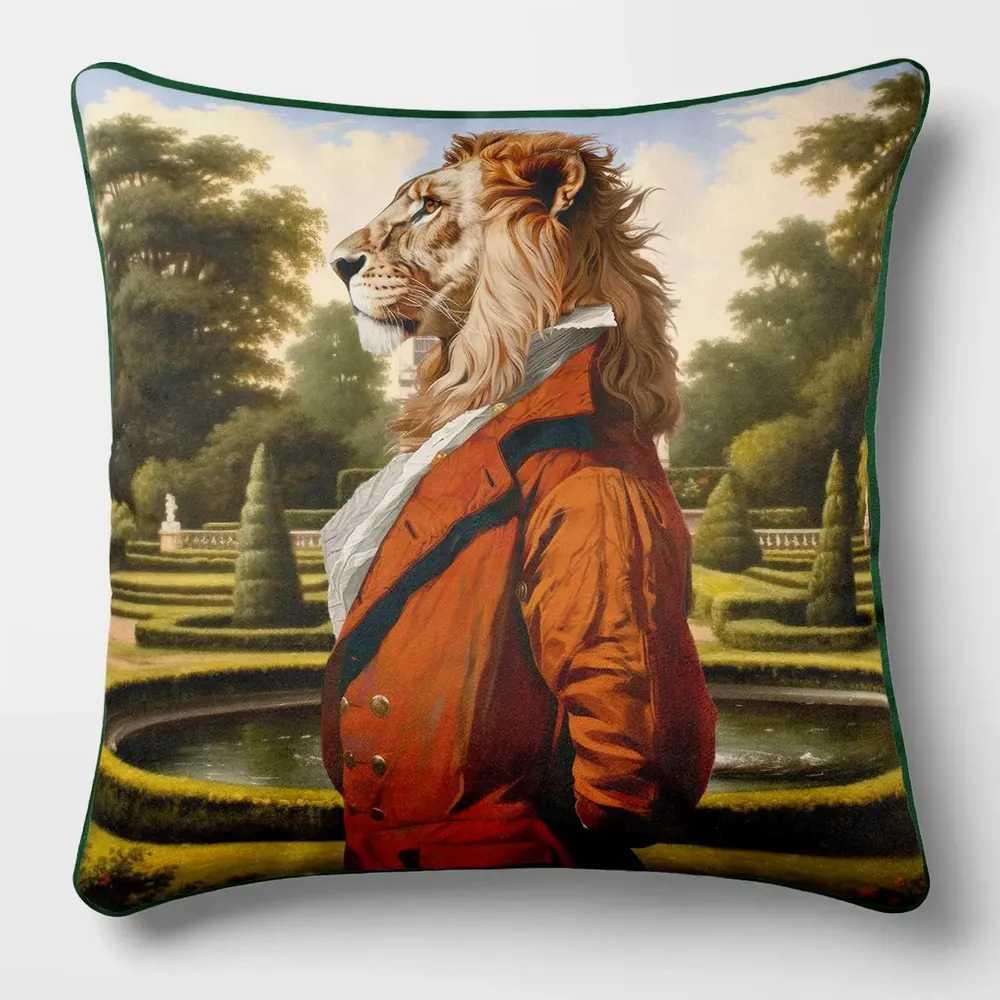 Linge - Bestiaire Aritocratique 1 Lord Lion - Housse Coussin Velours 45cm x 45cm - LAURE WELFLING - DJEBELI
