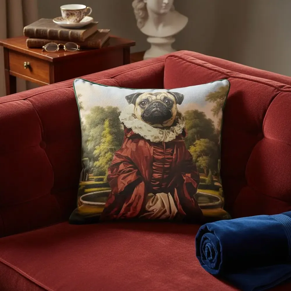 Linge - Bestiaire Aritocratique 2 Mademoiselle de Carlin - Housse Coussin Velours 45cm x 45cm - LAURE WELFLING - DJEBELI