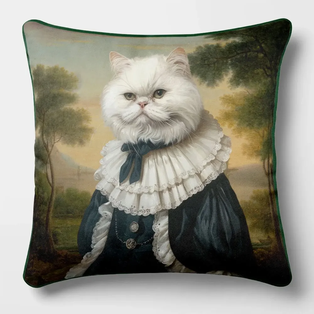 Linge - Bestiaire Aristocratique 12 (Monsieur de Félin) — Housse Coussin Velours 45cm x 45cm - LAURE WELFLING - DJEBELI