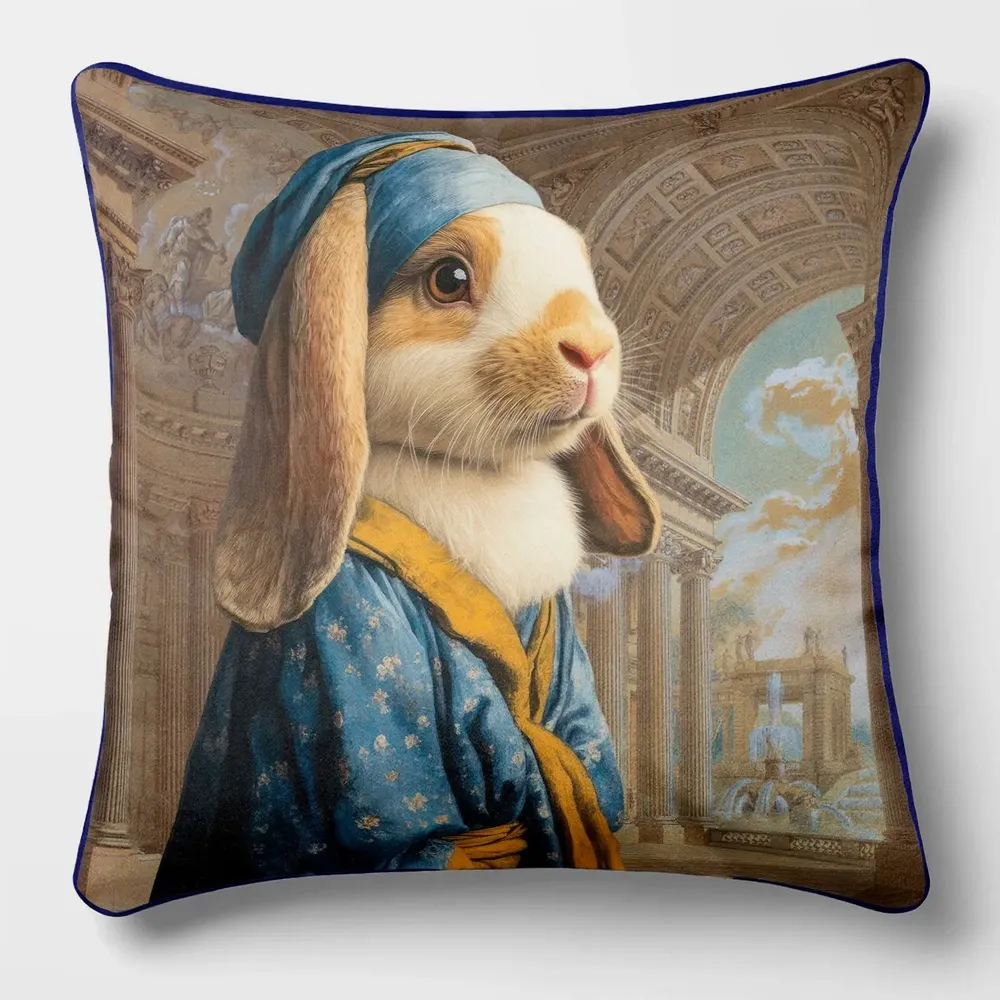 Linge - Bestiaire Aristocratique 25 (Monsieur de Lapin) — Housse Coussin Velours 45cm x 45cm - LAURE WELFLING - DJEBELI