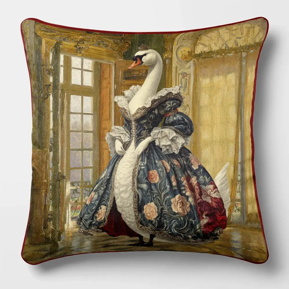 Linge - Bestiaire Aristocratique 29 (La Reine Cygne) — Housse Coussin Velours 45cm x 45cm - LAURE WELFLING - DJEBELI
