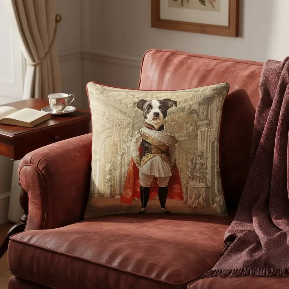 Linge - Bestiaire Aristocratique 34 (Le Général Jack Russell) — Housse Coussin Velours 45cm x 45cm - LAURE WELFLING - DJEBELI