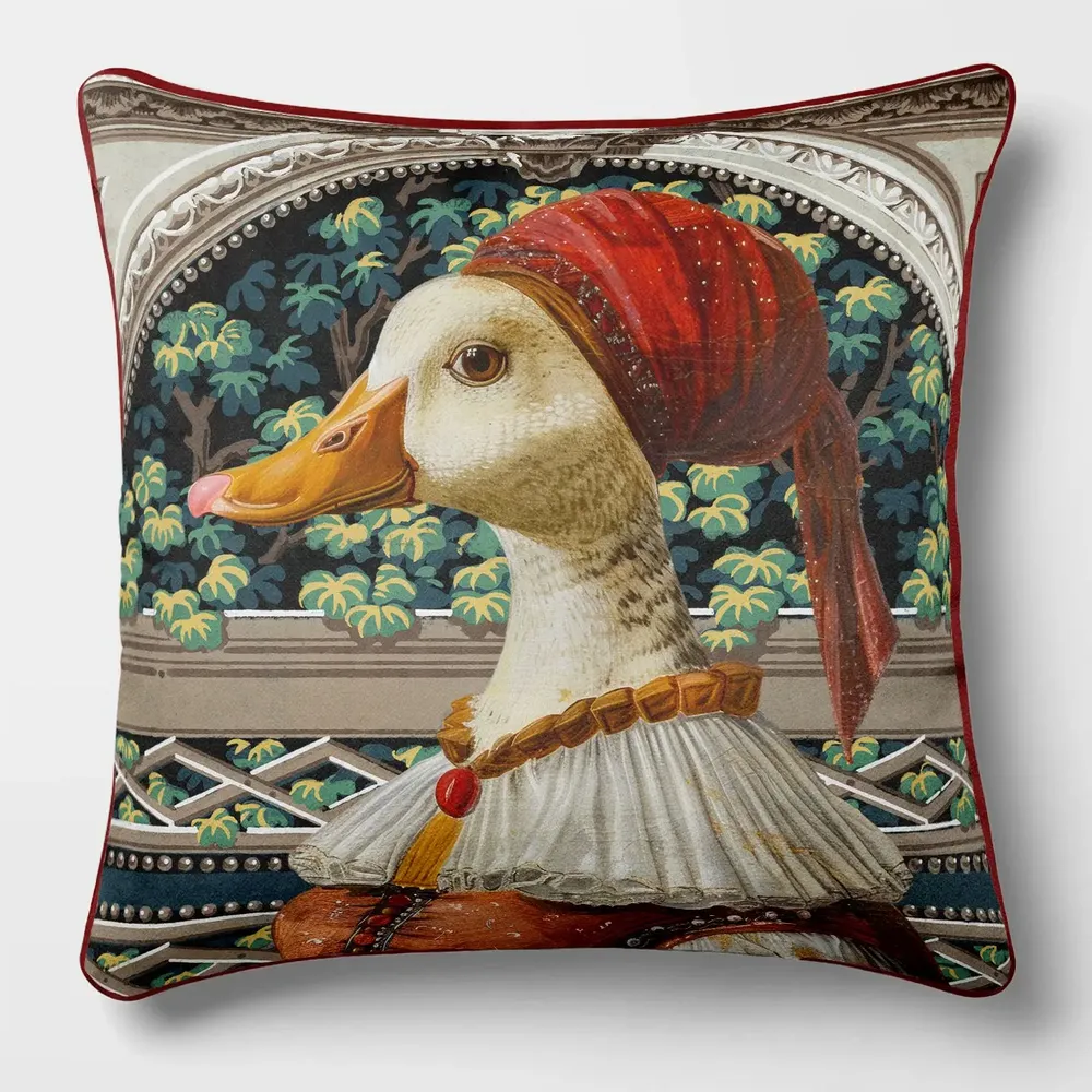 Linens - Aristocratic Bestiary 37 (Countess Quackington) — Velvet Cushion Cover 45cm x 45cm - LAURE WELFLING - DJEBELI