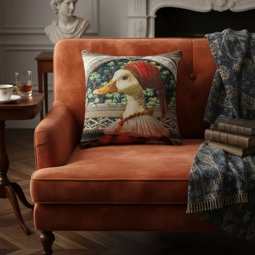 Linens - Aristocratic Bestiary 37 (Countess Quackington) — Velvet Cushion Cover 45cm x 45cm - LAURE WELFLING - DJEBELI