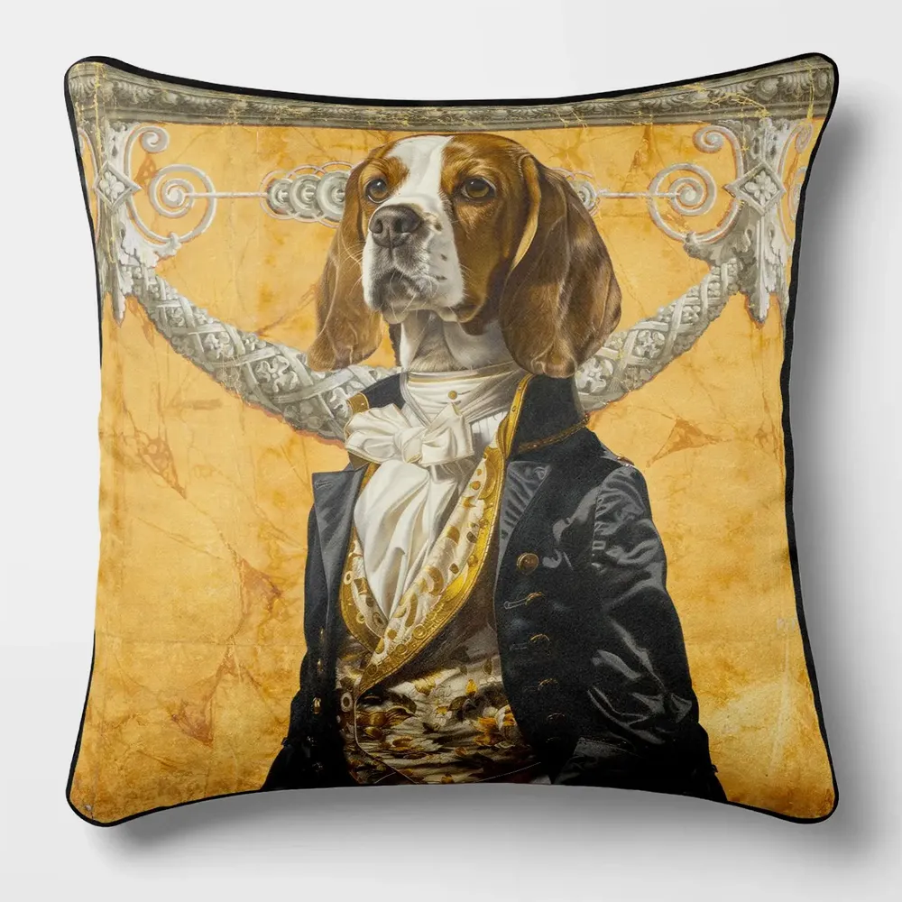 Linens - Aristocratic Bestiary 42 (Duke Beaglington) — Velvet Cushion Cover 45cm x 45cm - LAURE WELFLING - DJEBELI
