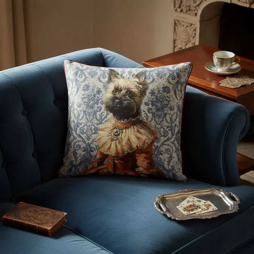 Linge - Bestiaire Aristocratique 49 (La Duchesse Yorkshire) — Housse Coussin Velours 45cm x 45cm - LAURE WELFLING - DJEBELI