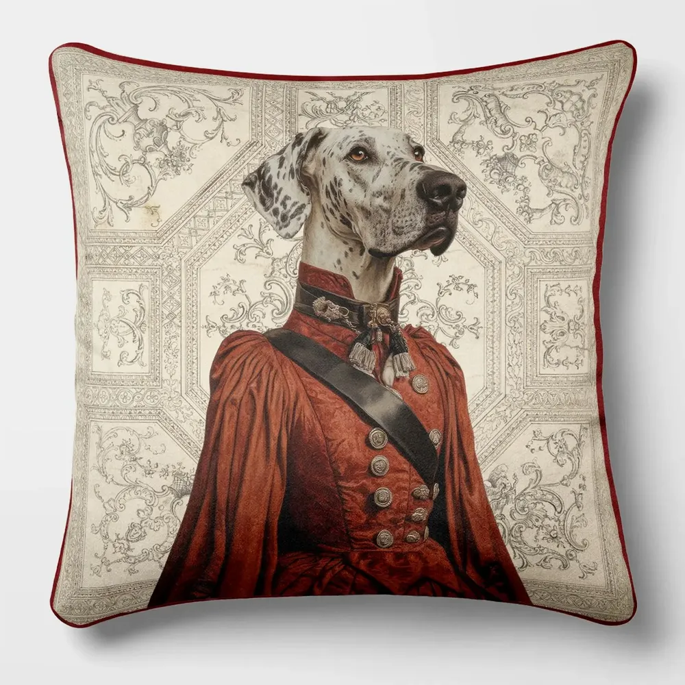 Linge - Bestiaire Aristocratique 62 (La Comtesse Grand Danois) — Housse Coussin Velours 45cm x 45cm - LAURE WELFLING - DJEBELI