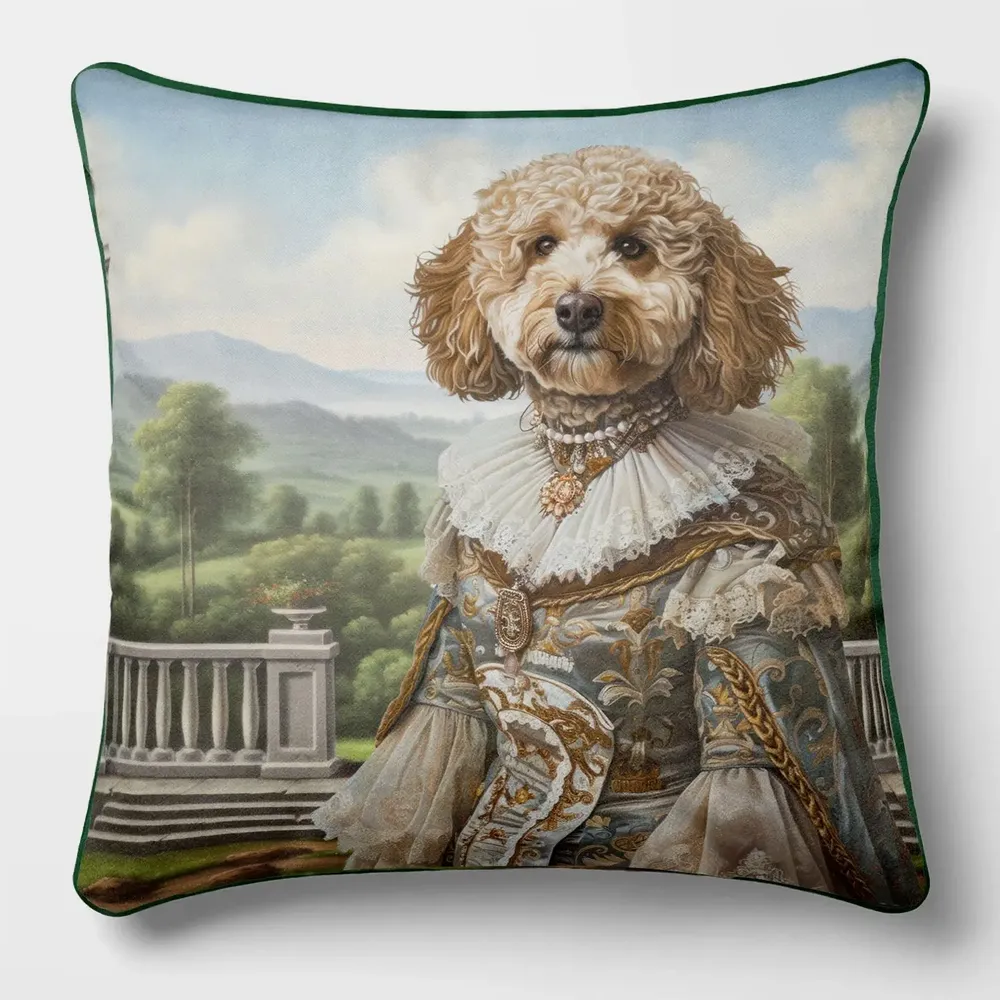 Linens - Aristocratic Bestiary 21 (Countess Goldendoodle) — Velvet Cushion Cover 45cm x 45cm - LAURE WELFLING - DJEBELI