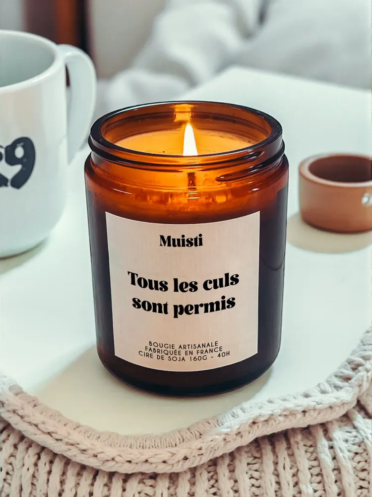 Objets de décoration - Bougie Parfumée - Tous les culs sont permis - Musc blanc – 160g - MUISTI