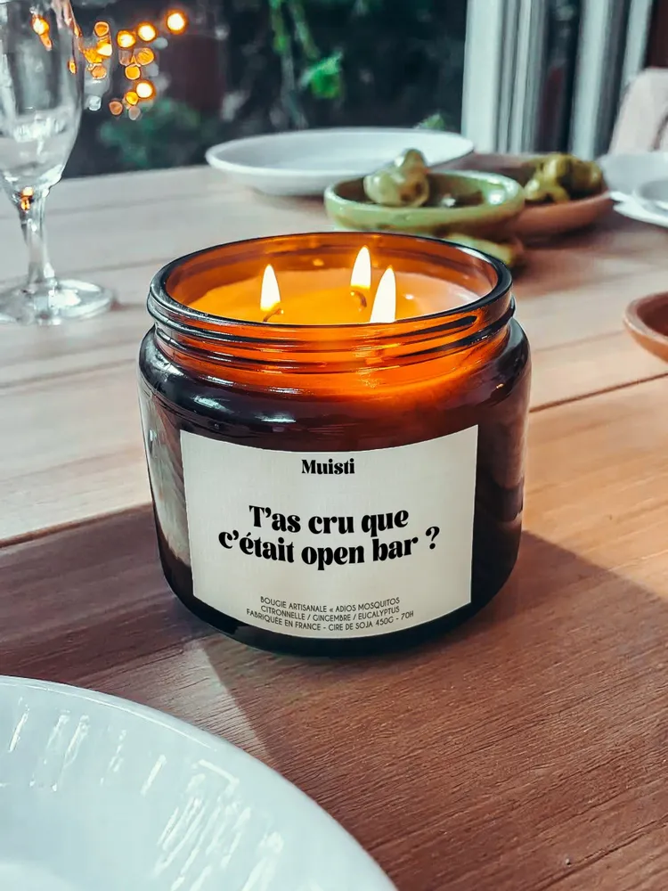 Objets de décoration - Bougie Anti-moustiques - T'as cru que c'était open bar ? - Citronnelle – 450g - MUISTI
