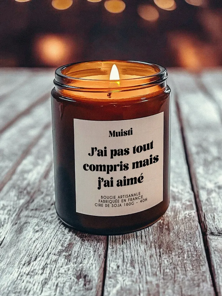 Objets de décoration - Bougie Parfumée - J'ai pas tout compris mais j'ai aimé - Musc blanc – 160g - MUISTI