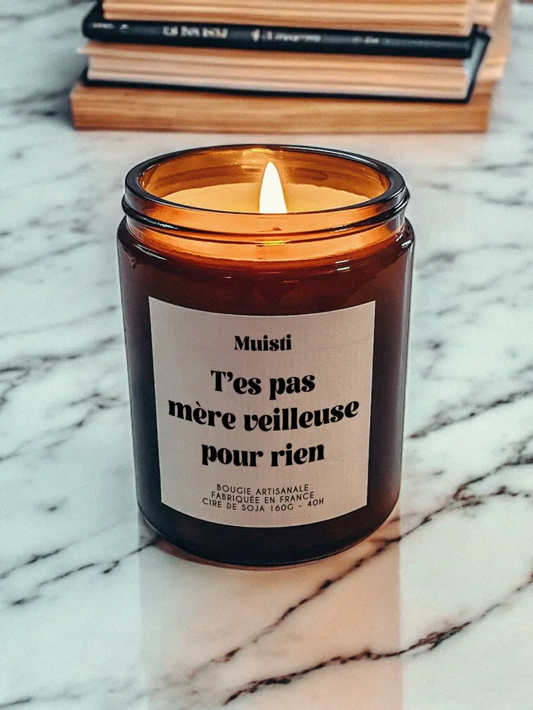 Objets de décoration - Bougie Parfumée - T'es pas mère veilleuse pour rien - Musc blanc – 160g - MUISTI