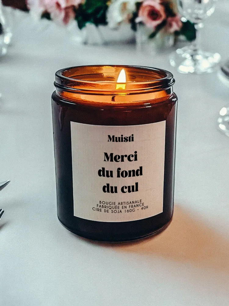 Objets de décoration - Bougie Parfumée - Merci du fond du cul - Musc blanc – 160g - MUISTI
