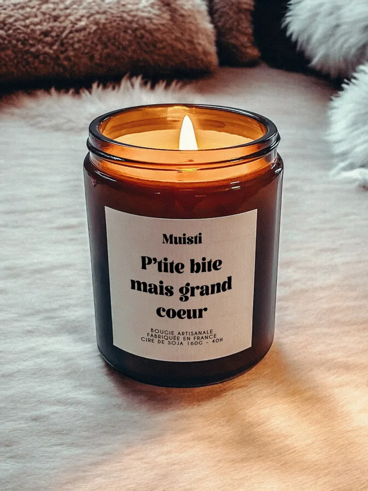 Objets de décoration - Bougie Parfumée - P'tite bite mais grand cœur - Musc blanc – 160g - MUISTI