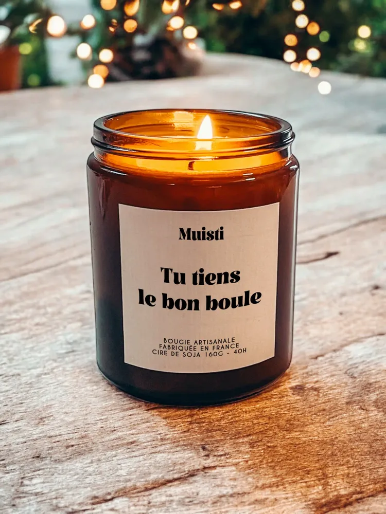 Objets de décoration - Bougie Parfumée - Tu tiens le bon boule - Musc blanc – 160g - MUISTI