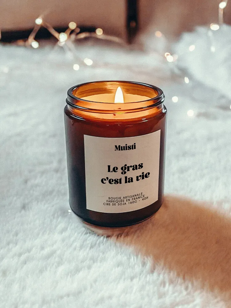 Objets de décoration - Bougie Parfumée - Le gras c'est la vie - Musc blanc – 160g - MUISTI