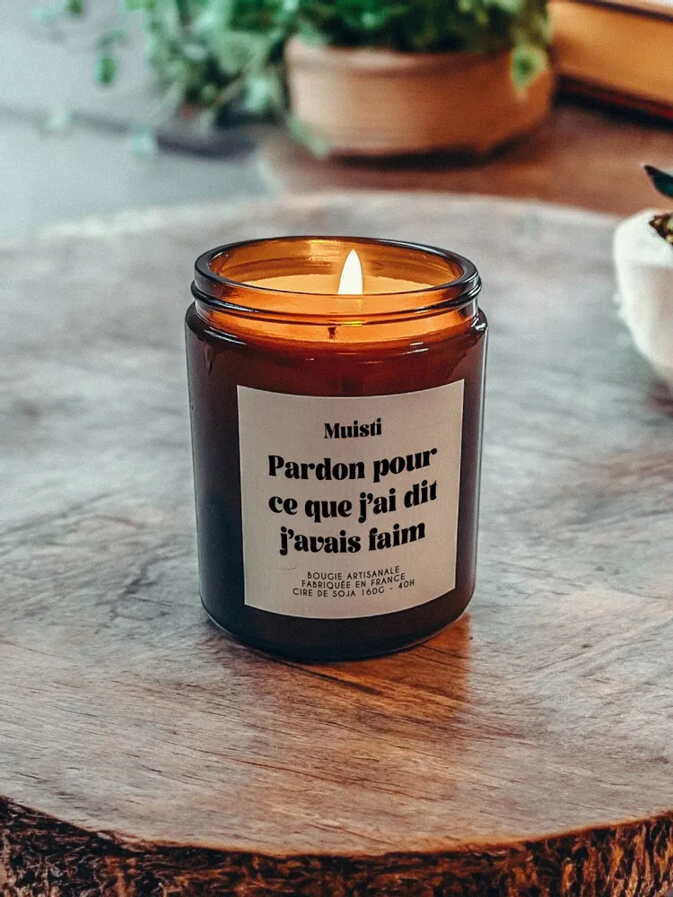 Objets de décoration - Bougie Parfumée - Pardon pour ce que j'ai dit j'avais faim - Musc blanc – 160g - MUISTI