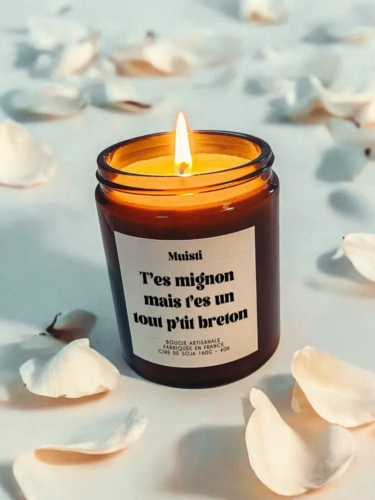Objets de décoration - Bougie Parfumée - T'es mignon mais t'es un tout p'tit breton - Musc blanc – 160g - MUISTI