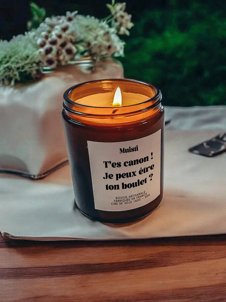Objets de décoration - Bougie Parfumée - T'es canon ! Je peux être ton boulet ? - Musc blanc – 160g - MUISTI