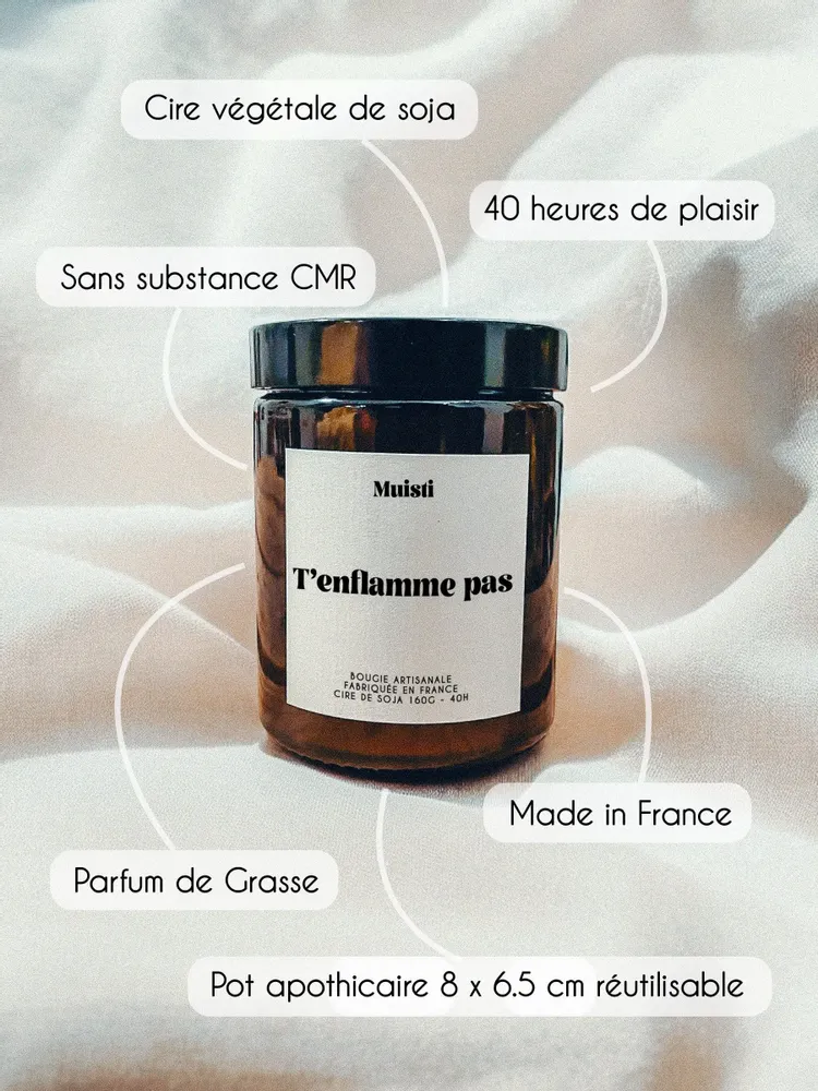 Objets de décoration - Bougie Parfumée - T'enflamme pas - Musc blanc – 160g - MUISTI