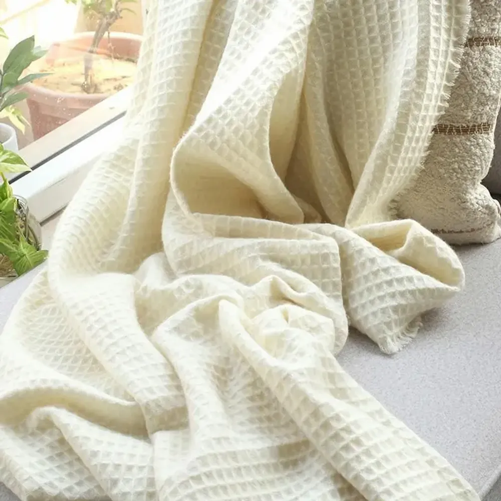 Throw blankets - Pure Cashmere Waffle Throw Blanket - Kai - PASHMA