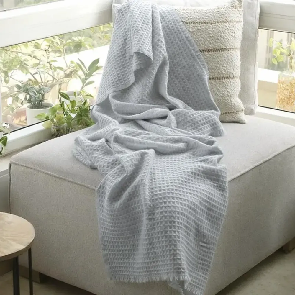 Throw blankets - Pure Cashmere Waffle Throw Blanket - Kai - PASHMA