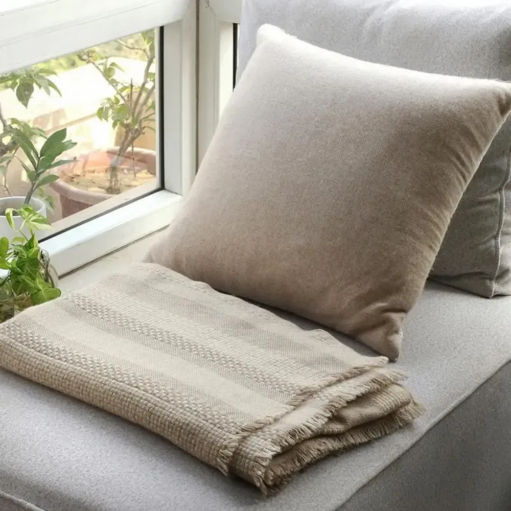 Throw blankets - Basketweave Cashmere throw : Caroline - PASHMA