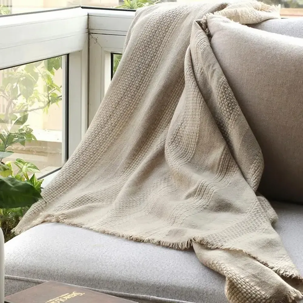 Throw blankets - Basketweave Cashmere throw : Caroline - PASHMA