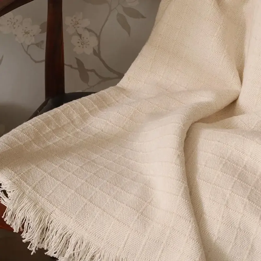 Throw blankets - Alpaca Linen Waffle Throw : Benjamin - PASHMA