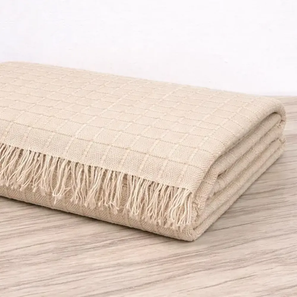 Throw blankets - Alpaca Linen Waffle Throw : Benjamin - PASHMA