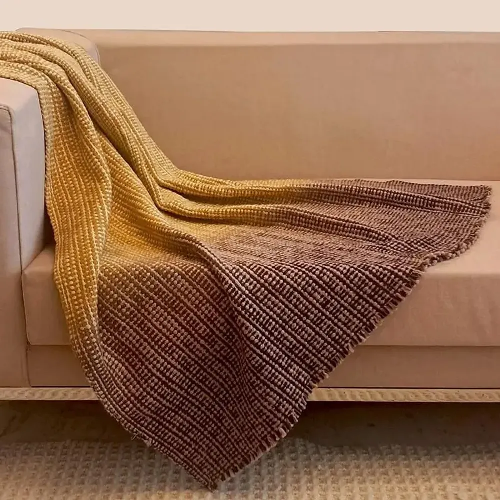 Throw blankets - Cotton Wool Linen Ombre Throw : Edgar - PASHMA