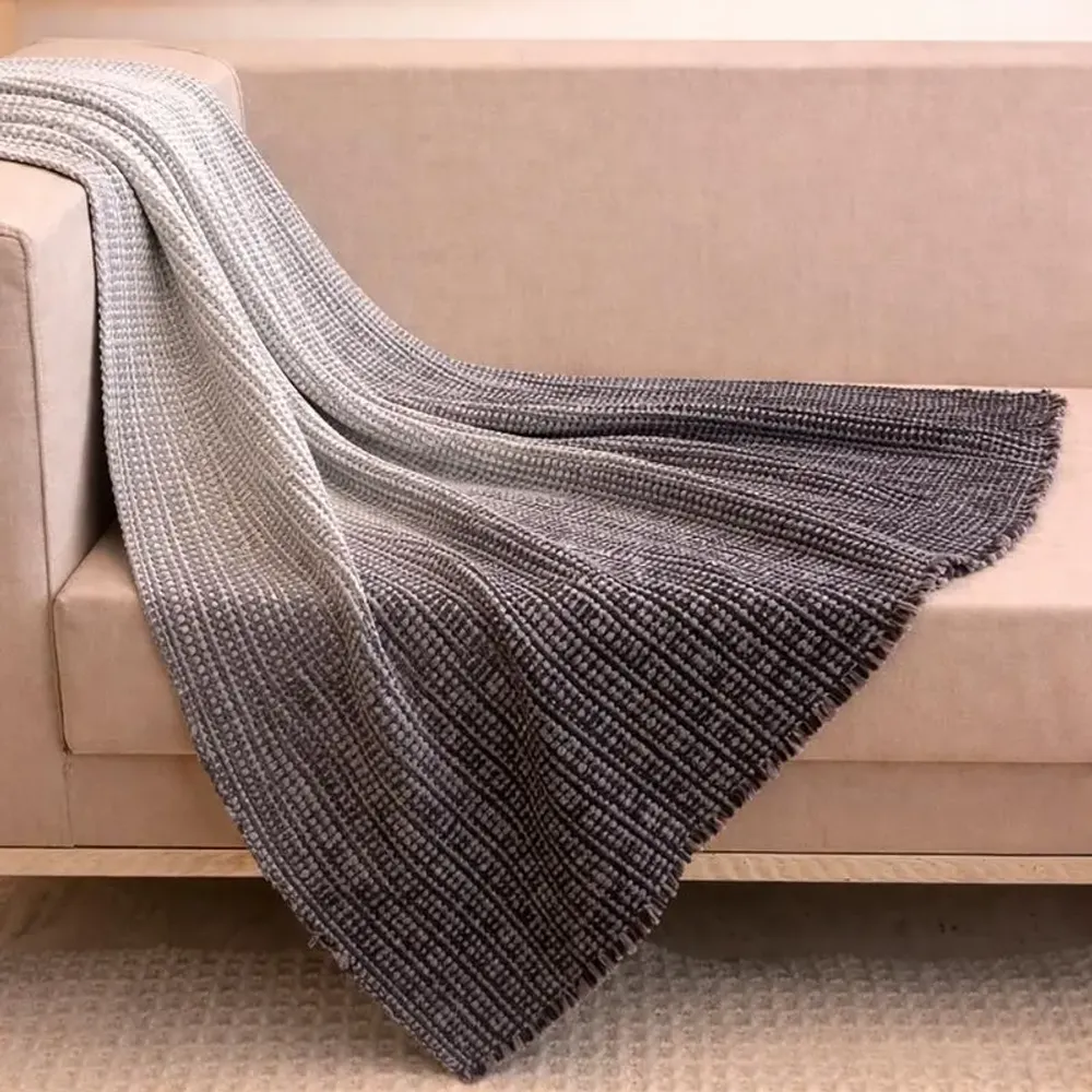 Throw blankets - Cotton Wool Linen Ombre Throw : Edgar - PASHMA