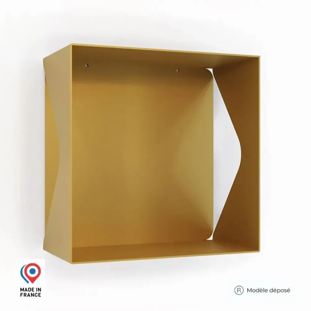 Decorative objects - CUBE STEEL WALL SHELF WITH AQUAMARINE BOTTOM - DECO-GEM