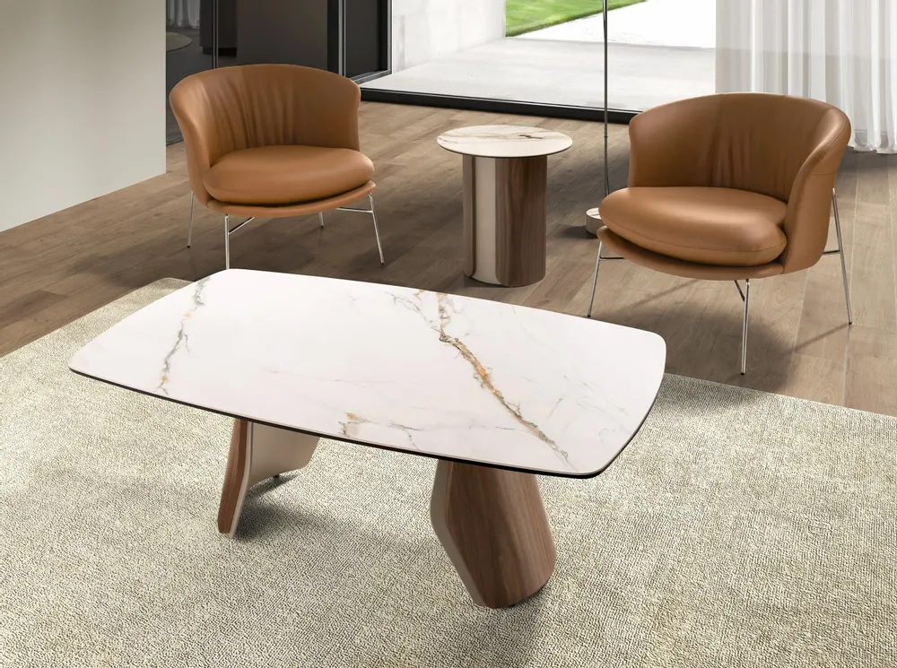 Coffee tables - Oval barrel-shaped coffee table, made of marble and steel . - ANGEL CERDÁ