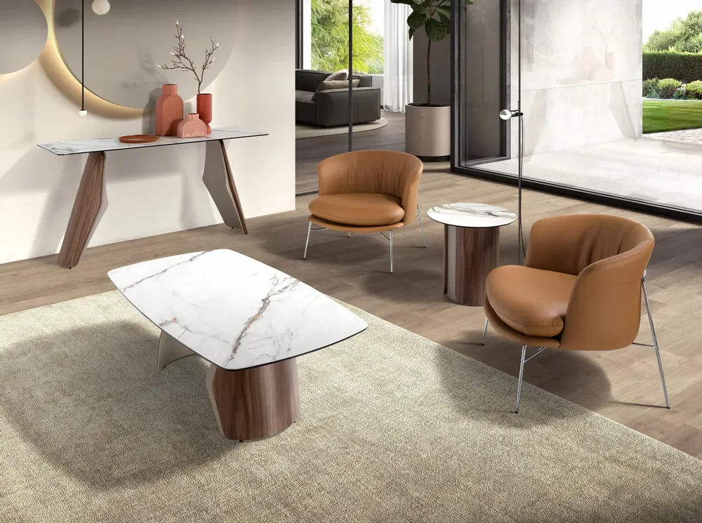 Coffee tables - Oval barrel-shaped coffee table, made of marble and steel . - ANGEL CERDÁ