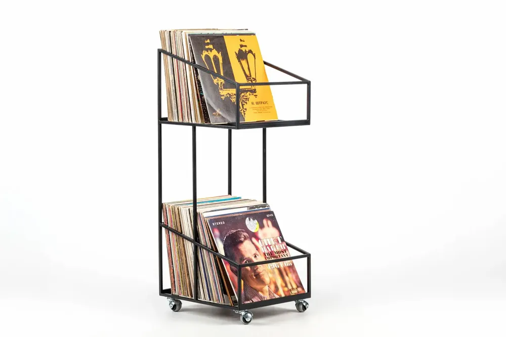 Chariots - Chariot à disques vinyles, style carte d'achat. - DESIGN ATELIER ARTICLE